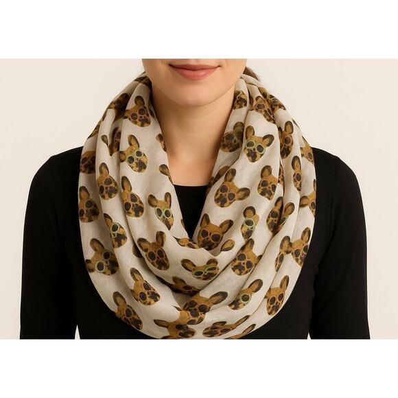 French Bulldog Wearing Sunglasses Infinity Scarf Lightweight Dog Print Circle - Picture 1 of 5